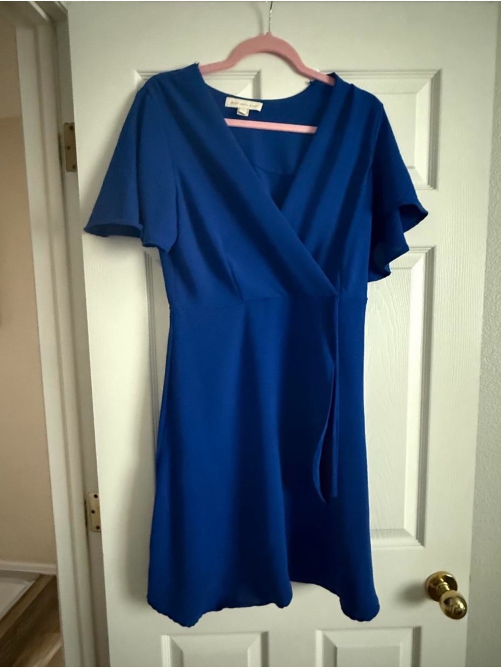 Monteau Royal Blue Wrap Dress with Flutter Sleeves